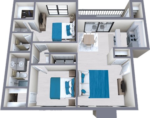Floor plan for 2 beds, 2 baths, 915 sqft