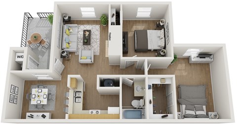 Floor plan for 1 bed, 1 bath, 840 sqft