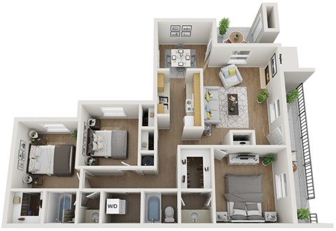 Floor plan for 3 beds, 2 baths, 1250 sqft