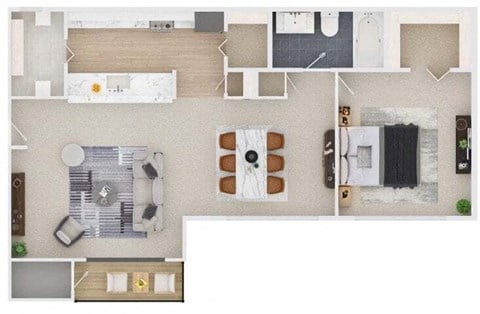 Floor plan for 1 bed, 1 bath, 750 sqft