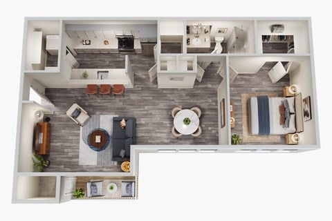 Floor plan for 1 bed, 1 bath, 750 sqft