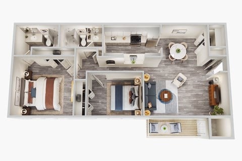 Floor plan for 2 beds, 2 baths, 960 sqft