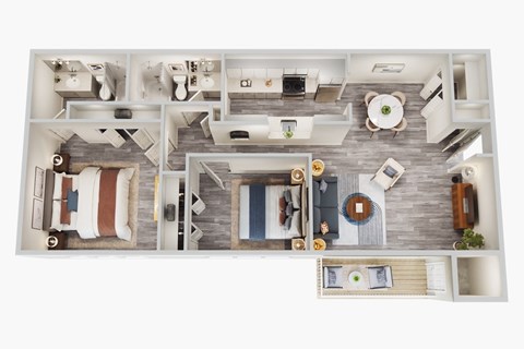 Floor plan for 2 beds, 2 baths, 960 sqft