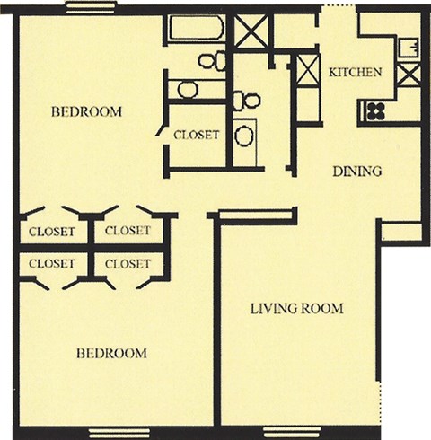 Floor plan for 2 beds, 2 baths, 1196 sqft
