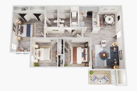 Floor plan for 3 beds, 2 baths