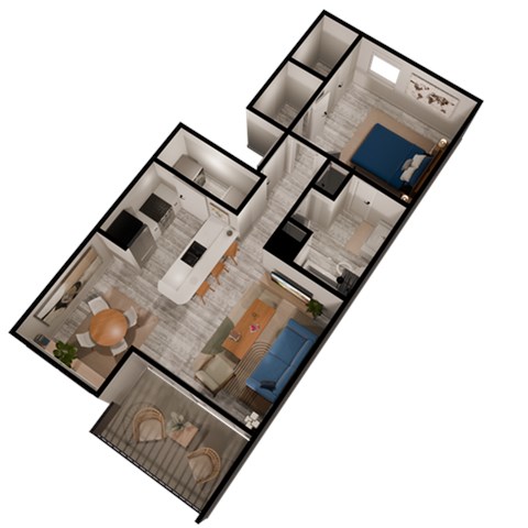 Floor plan for 1 bed, 1 bath, 640 sqft