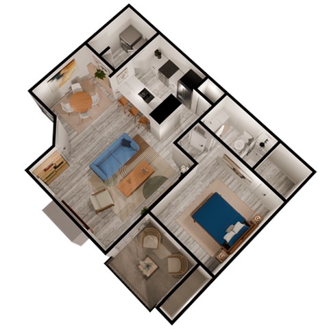 Floor plan for 1 bed, 1 bath, 720 sqft