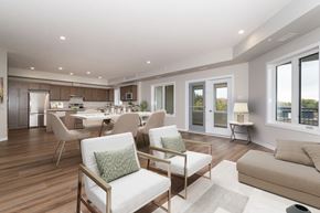 Brandon apartment for rent - A modern living room with a dining area in the background.