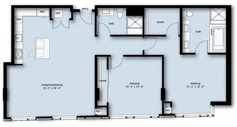 Floor plan for 2 beds, 2 baths, 1477 sqft