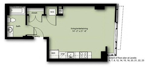 Floor plan for studio, 1 bath, 501 sqft