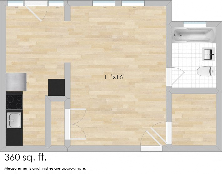 Floor plan for studio, 1 bath, 426 sqft