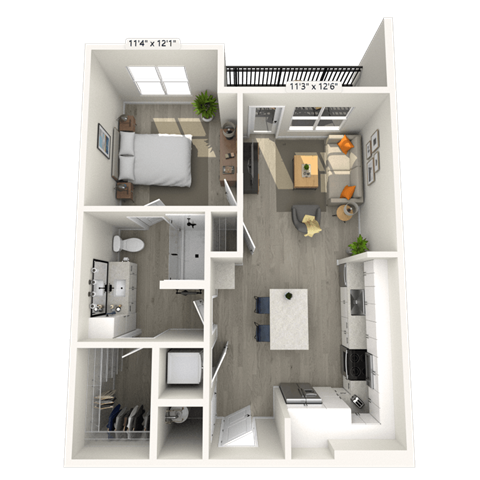 Floor plan for 1 bed, 1 bath, 706 sqft