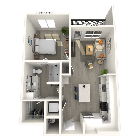 Floor plan for 1 bed, 1 bath, 899 sqft