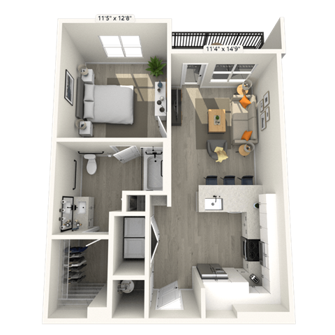 Floor plan for 1 bed, 1 bath, 712 sqft