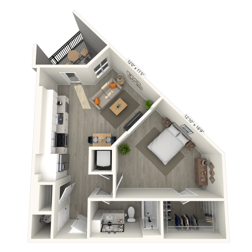 Floor plan for studio, 1 bath, 748 sqft
