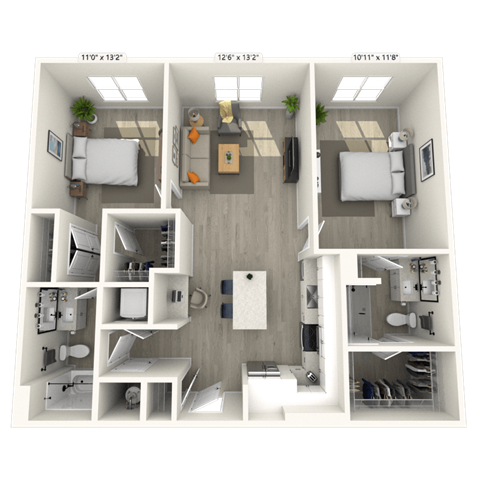 Floor plan for 2 beds, 2 baths, 1120 sqft