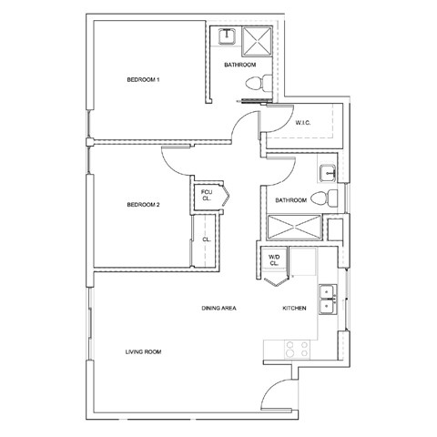 Floor plan for 2 beds, 2 baths, 872 sqft