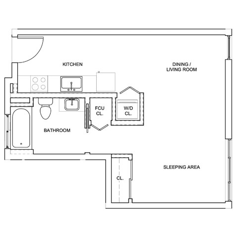 Floor plan for studio, 1 bath, 415 sqft