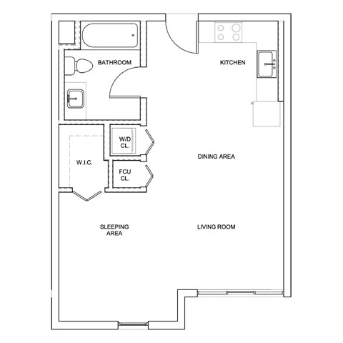Floor plan for studio, 1 bath, 547 sqft