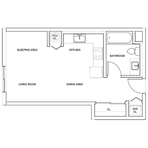 Floor plan for studio, 1 bath, 435 sqft
