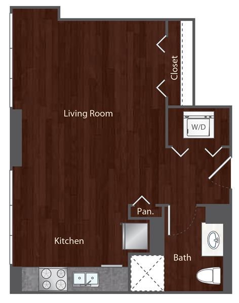 Floor plan for studio, 1 bath, 450 sqft