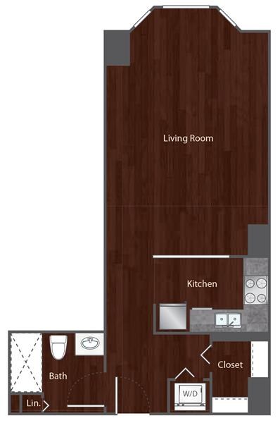 Floor plan for studio, 1 bath, 540 sqft