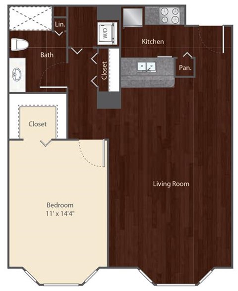 Floor plan for 1 bed, 1 bath, 850 sqft