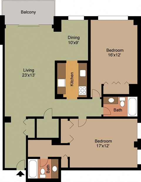 Floor plan for 2 beds, 2 baths, 1425 sqft