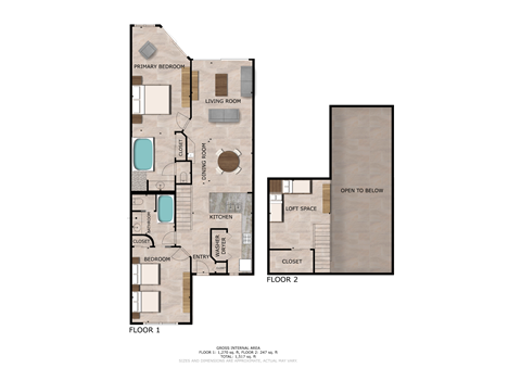 Floor plan for 2 beds, 2 baths, 1450 sqft