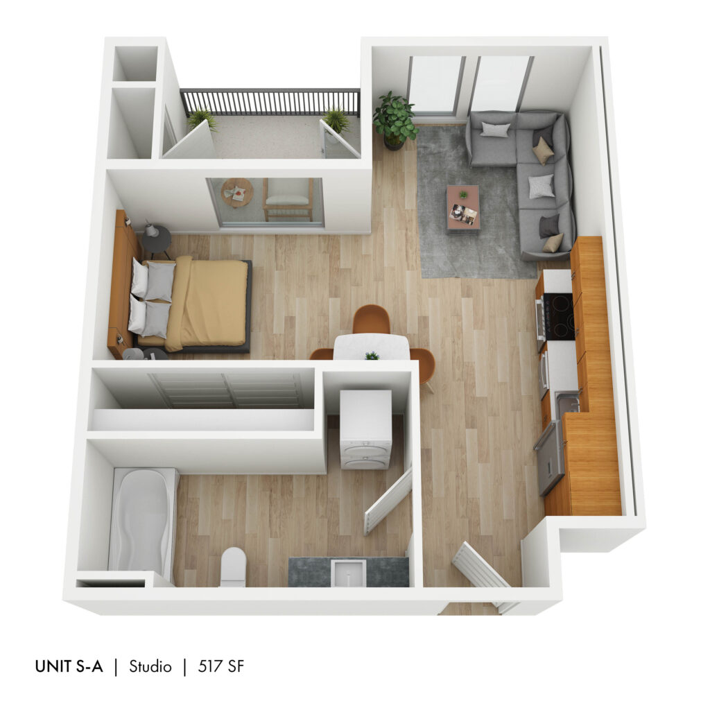 Floor plan for studio, 1 bath, 517 sqft