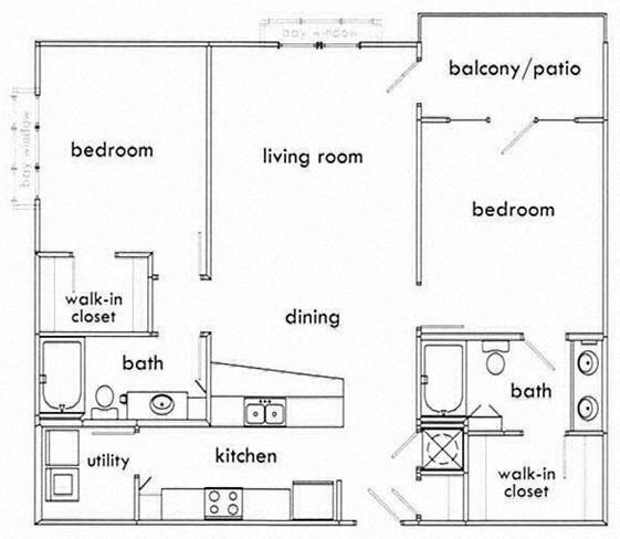 Floor plan for 2 beds, 2 baths, 1178 sqft
