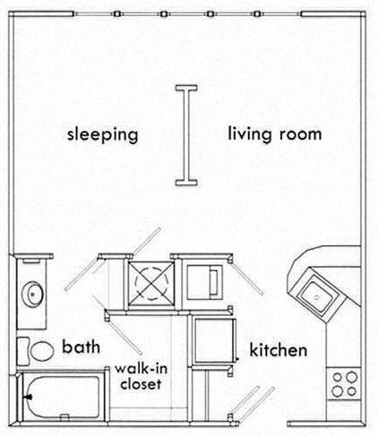 Floor plan for studio, 1 bath, 561 sqft