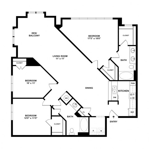 Floor plan for 3 beds, 2 baths, 1527 sqft