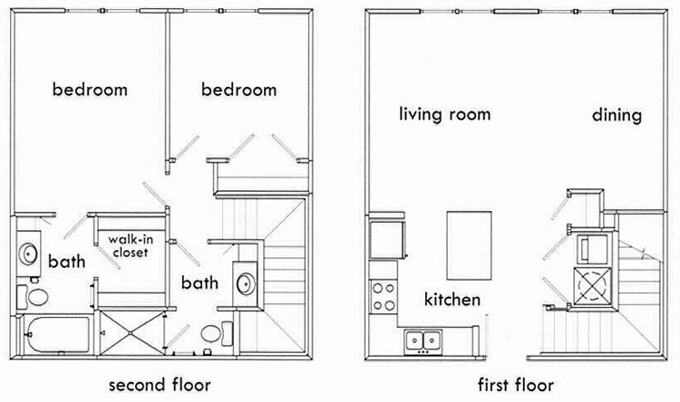 Floor plan for 2 beds, 2 baths, 1122 sqft