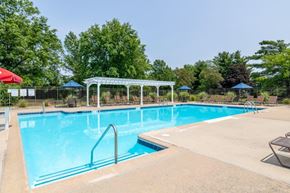 East Brunswick apartment for rent - a swimming pool with chairs and umbrellas and trees
