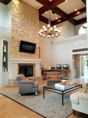 Cozy club lounge with fireplace