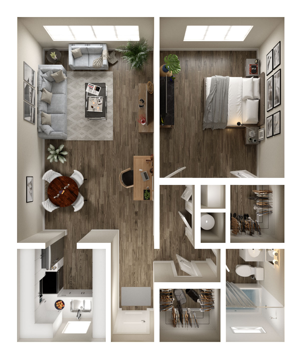 Floor plan for 1 bed, 1 bath, 700 sqft