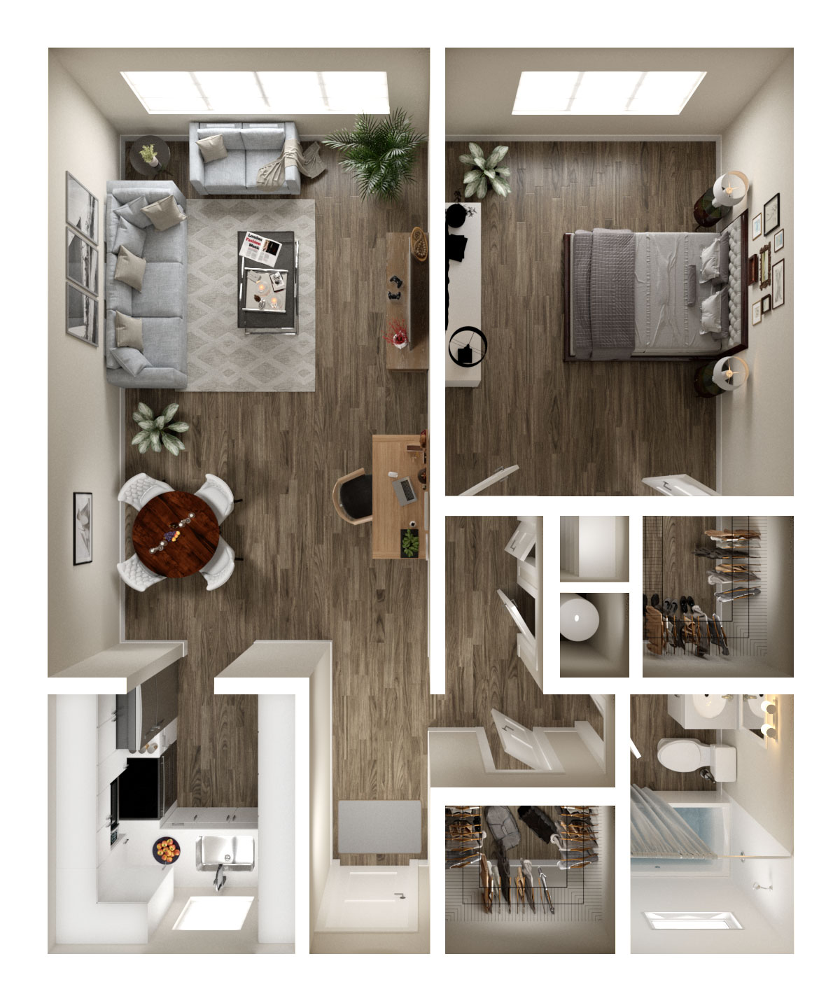 Floor plan for 1 bed, 1 bath, 700 sqft