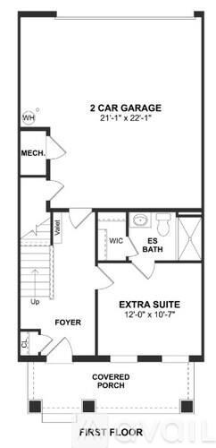 Orlando townhouse for rent - A floor plan of a house with a 2 car garage and an extra suite.