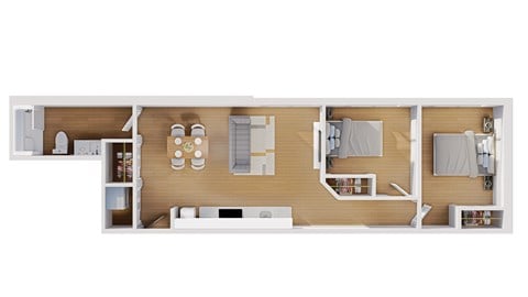 Floor plan for 2 beds, 1 bath