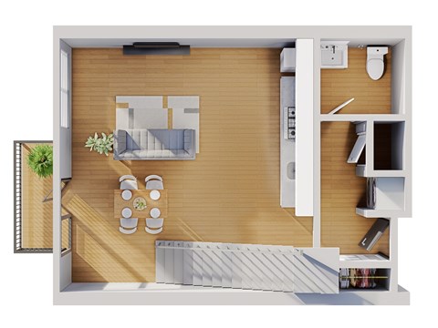 Floor plan for 1 bed, 1.5 baths