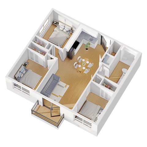 Floor plan for 3 beds, 1 bath