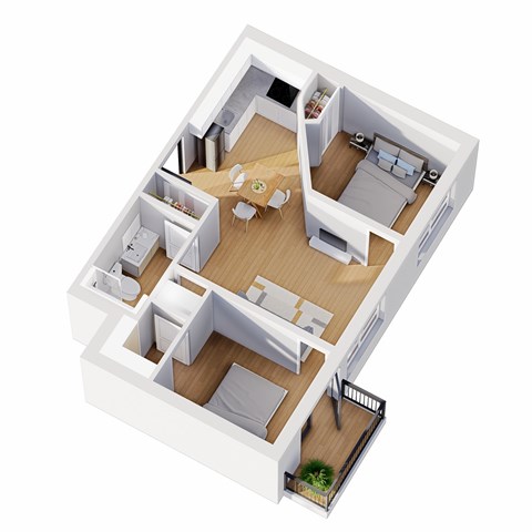 Floor plan for 2 beds, 1 bath