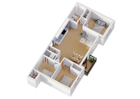 Floor plan for 3 beds, 1 bath