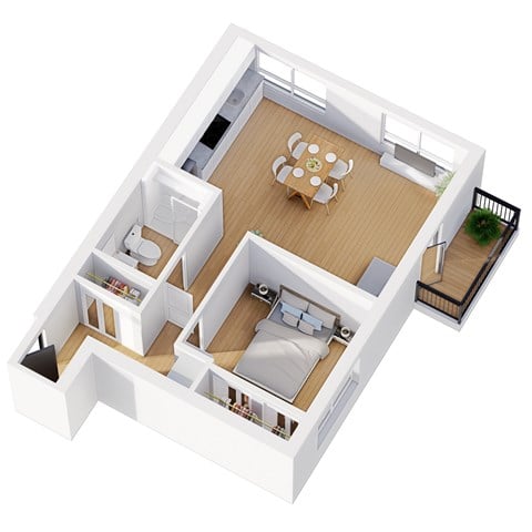 Floor plan for 1 bed, 1 bath