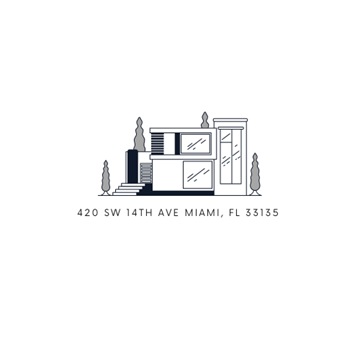 Miami apartment for rent - A black and white drawing of a building with the address 420 SW 14TH AVE MIAMI, FL 33135.