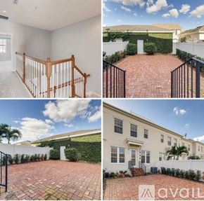 Orlando townhouse for rent - Four images of a house with a white exterior and a brick patio.
