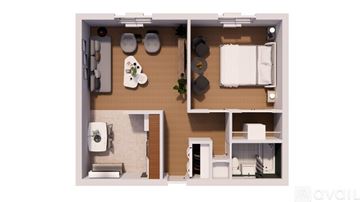 Drexel Hill apartment for rent - A floor plan of a small apartment with a kitchen, living room, and bathroom.