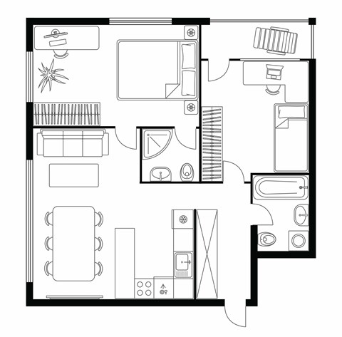 Floor plan for 2 beds, 2 baths, 1800 sqft