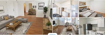 Cleveland apartment for rent - A collage of images showing various living room setups with furniture and decor.